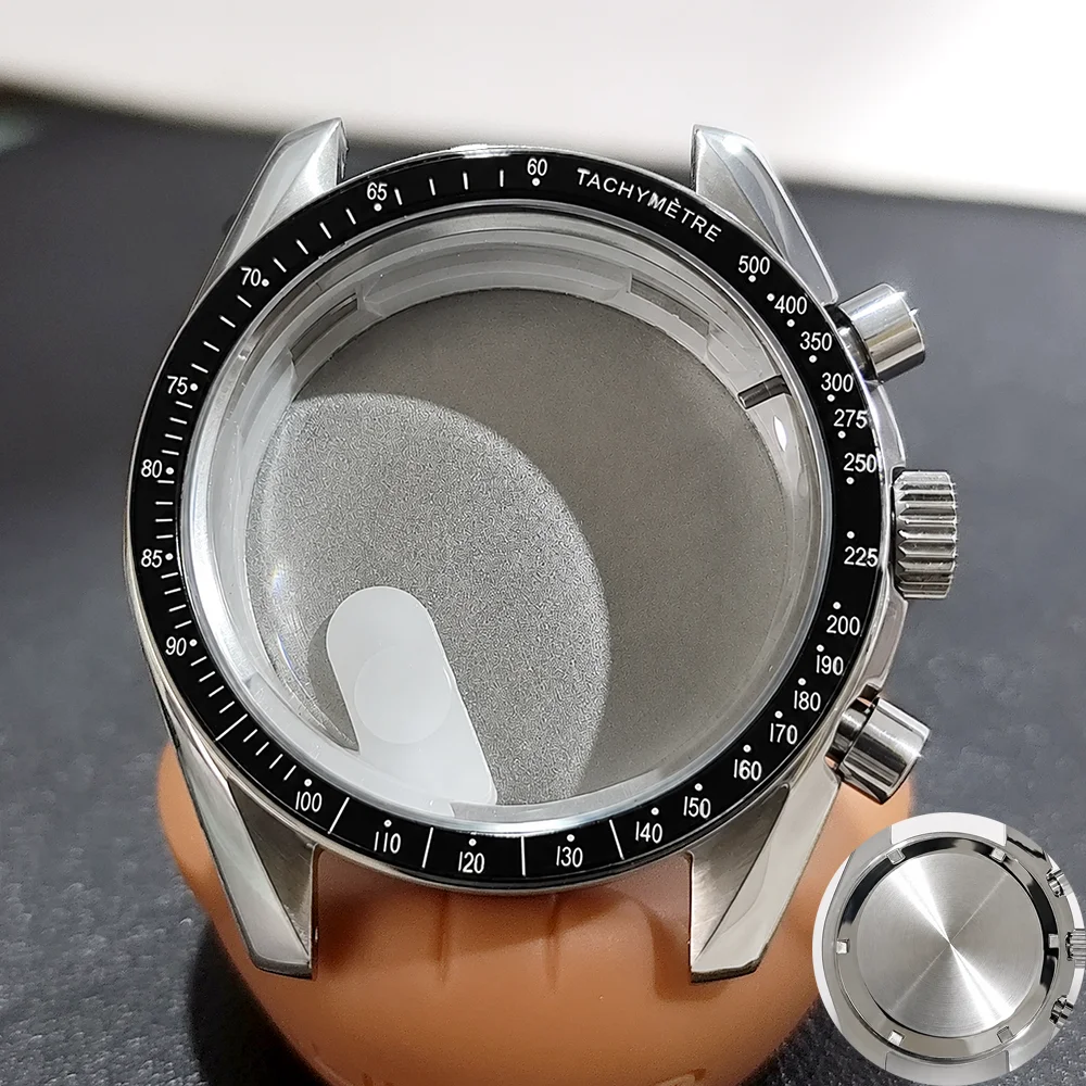 Moon Phase Chronograph Watch Case - 39.7MM Stainless Steel with Moon Pattern Back