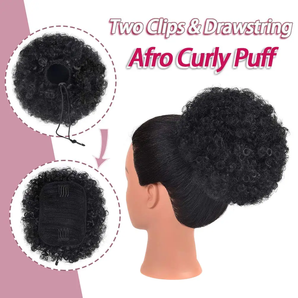 Afro Puff Drawstring Ponytail Synthetic Hair Extension Ombre Honey Colored Blonde Clip On Kinky Curly Ponytail