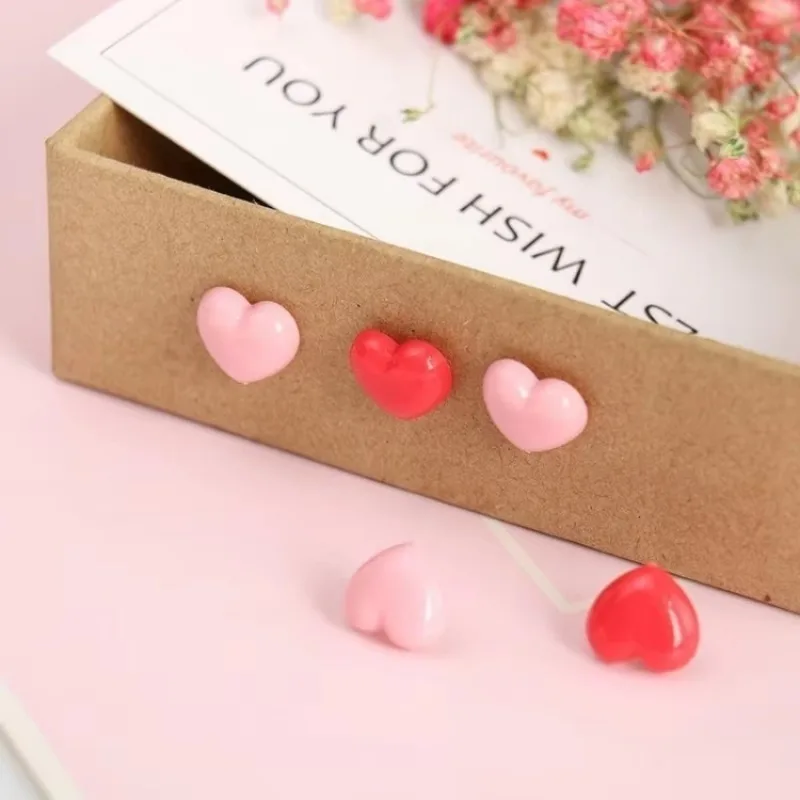 50Pc Ins Pink Creative Heart Peach Heart Small Flat Head Push Pin Soft Wooden Board Photo Wall Map I-nail Office School Supplies
