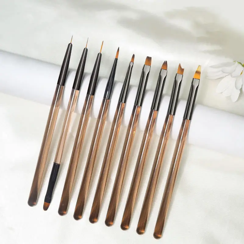 

9Pcs/set Professional Manicure UV Gel Brush Pen Transparent Acrylic Nail Art Painting Drawing Brush Phototherapy Tools