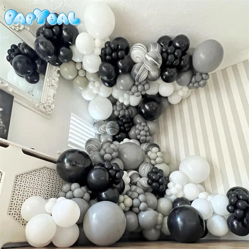 

154Pcs Black Latex Balloon Arch Garland Kit White Gray Balloon Set Birthday Wedding Anniversary Decor Baby Shower Globo Decor