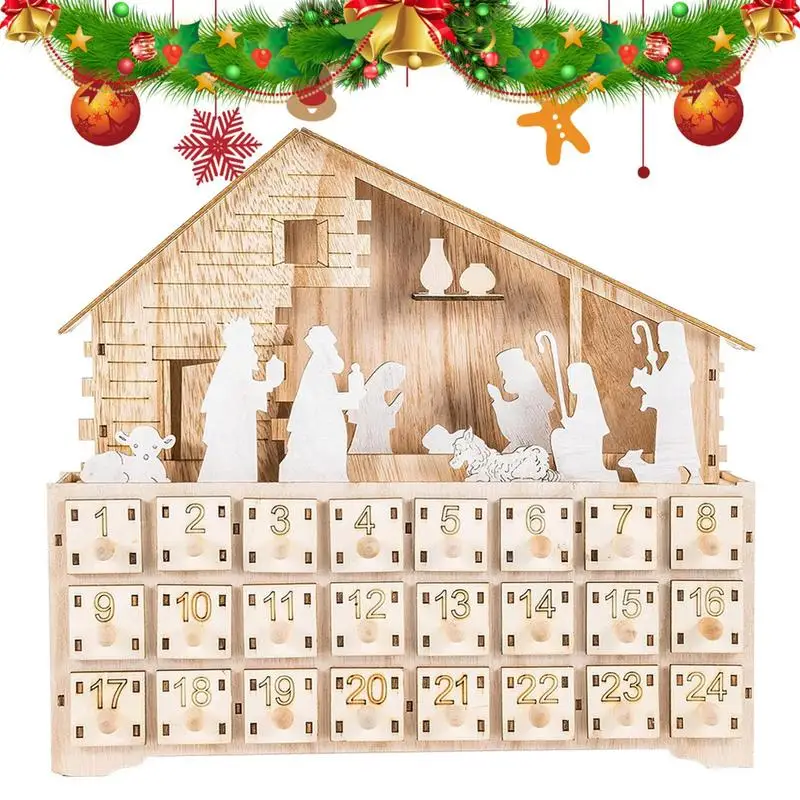 

Christmas Wooden Advent Calendars Nativity Scene Countdown Calendar Wooden Nativity Scene Advent Calendar Christmas Decoration