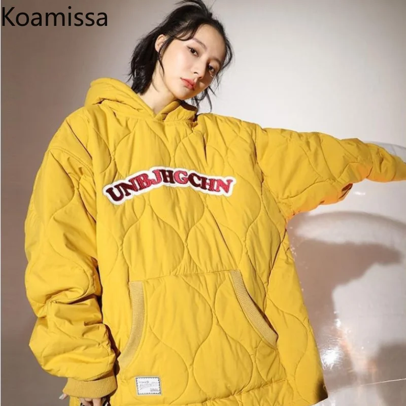 

Женская парка с вышивкой Koamissa, толстая теплая зимняя Толстовка большого размера, стеганые пальто, Женский Повседневный Свободный Длинный топ