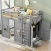 Twin Size Loft Bed with Wardrobe Storage & 2 Windows Solid Wood Frame Guardrail Modern Design High Load Capacity Easy Assembly 4