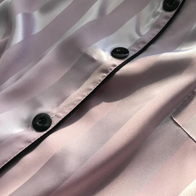 2Pcs Women Sleep Lounge Set Plus Size Seamless Satin Pajama Top & Short Set Striped Button Up Short Sleeve Shirt & Pants Pajamas women pajamas set,women pajama suit