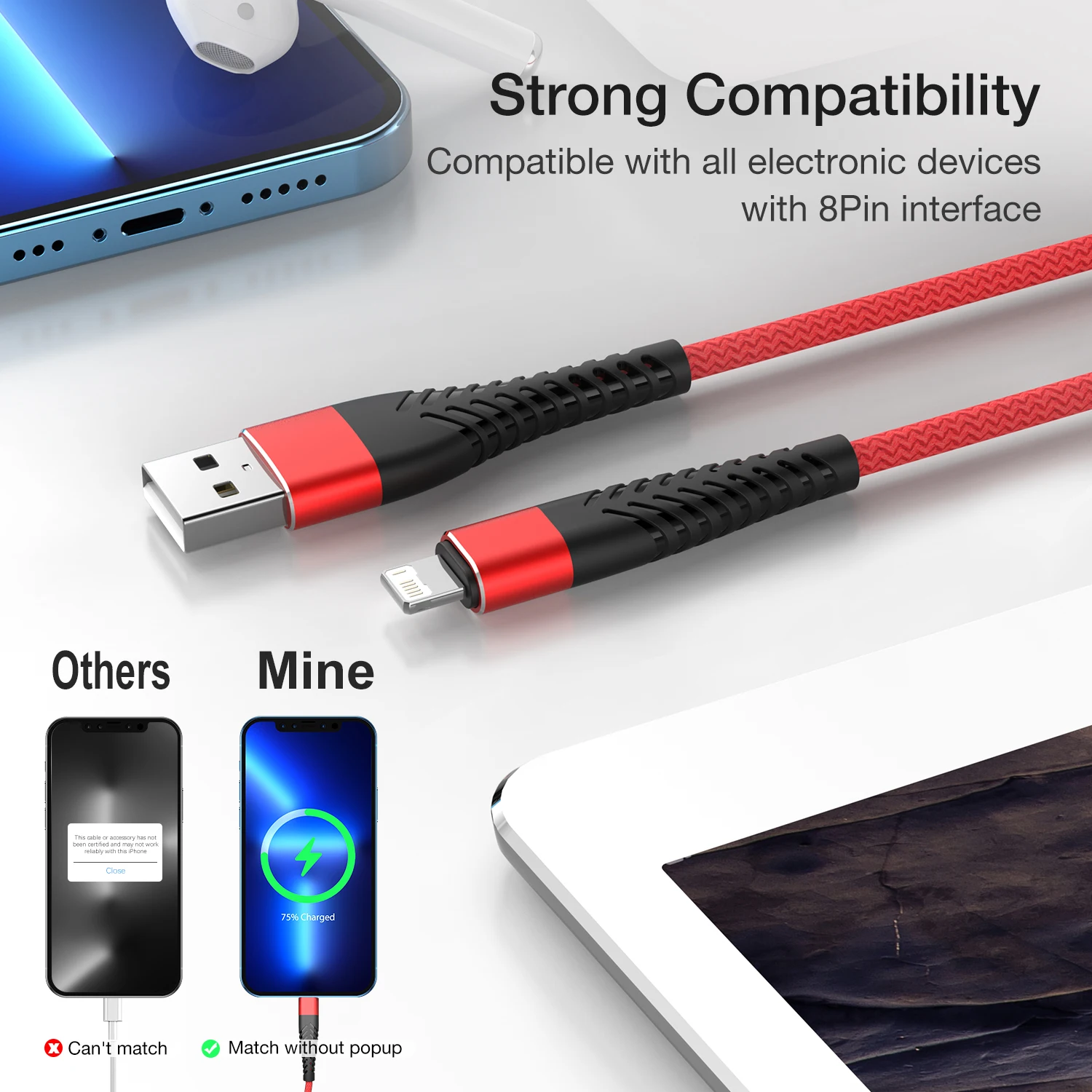 รูปสินค้า สายชาร์จ USB คุณภาพดี ชาร์จเร็ว สำหรับ iPhone และ iPad