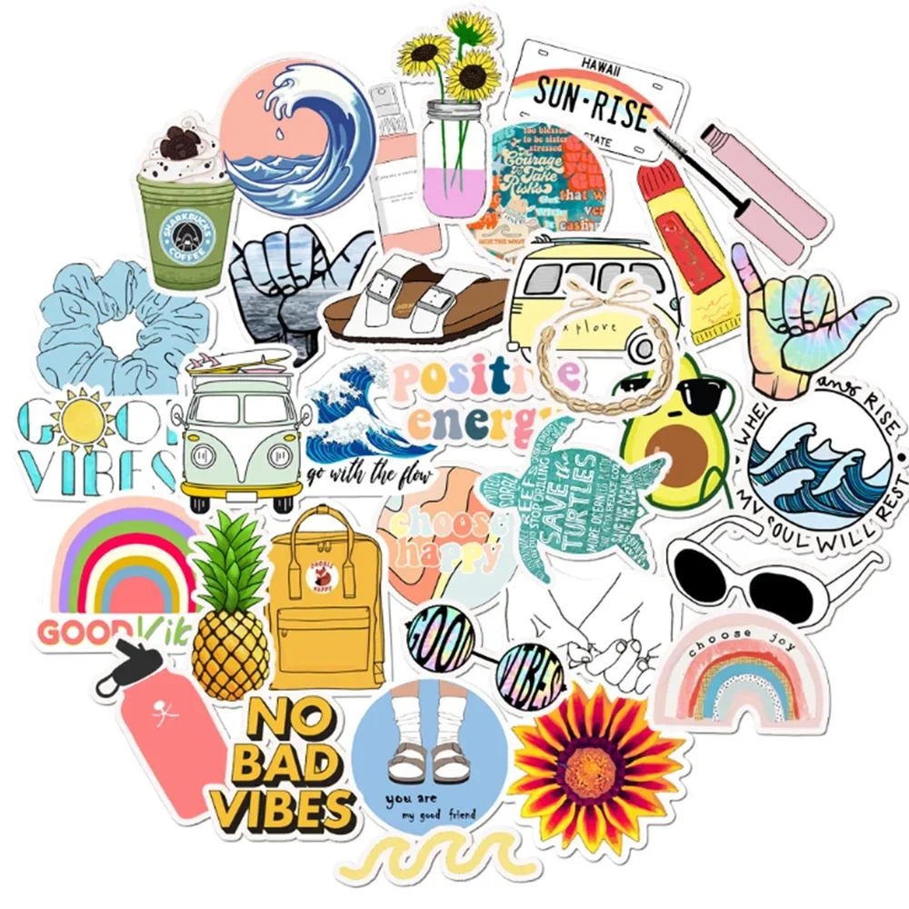 35PCS VSCO Girl Style Cartoon Stickers Car Motorcycle Travel Luggage Phone Guitar Laptop Waterproof PVC Cool Joke Stickers