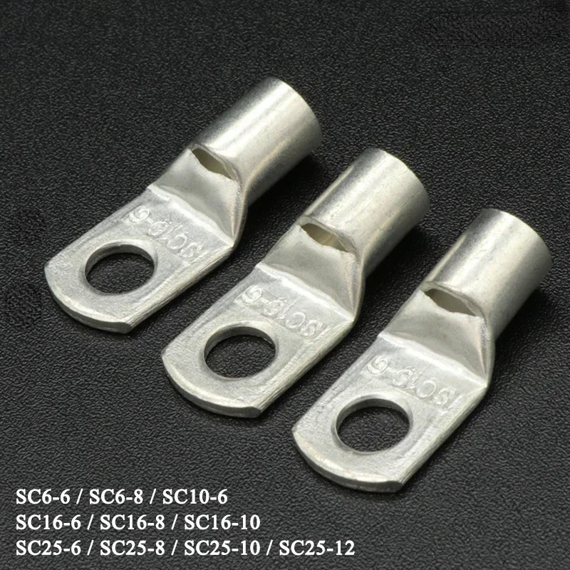 SC Type Wire Nose Terminal Bare Copper SC6 SC10 SC16 SC25 SC35 Battery Block Lugs Hole ID 6 8 10 12mm Crimp DTGA Cable Connector wire connectors terminal connector electrical connectors plug copper wire lugs