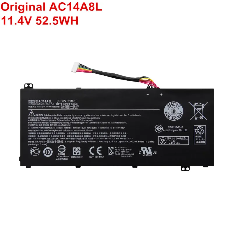 11.4V 52.5WH New Original Lithium Ion Batteries Laptop AC14A8L For Acer ...