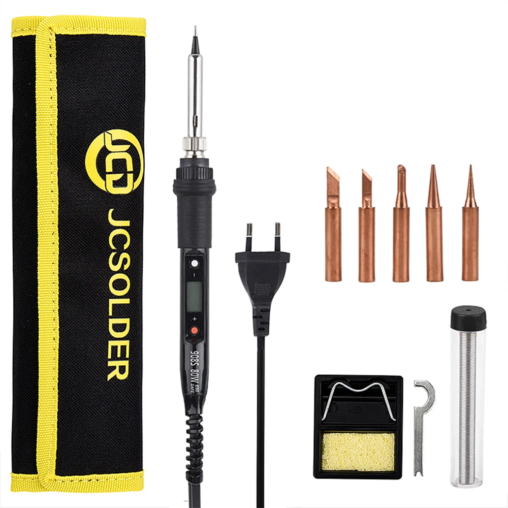 JCD Soldering Iron 908 Series 60W/80W Multi-function Button Adjustable Temperature 110V/220V LCD Digital Display Welding Tools electric soldering iron kit Welding Equipment