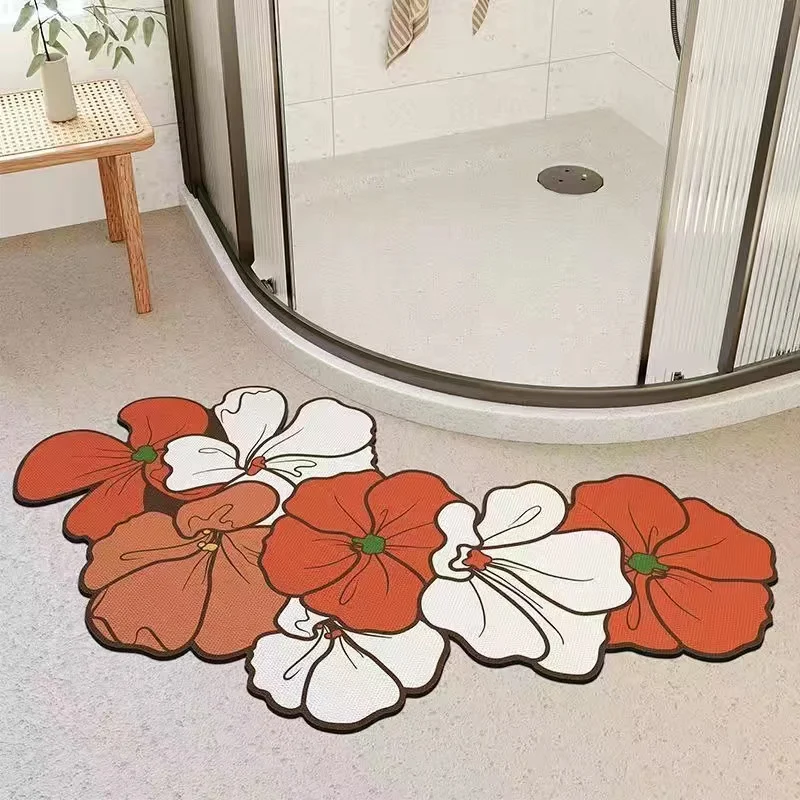Super Absorbent Floral Bath Mat Quick Drying Bathroom Floor Rug Non-slip Entrance Doormat Nappa Skin Toilet Carpet Home Decor