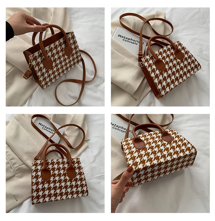 Damen Umhängetasche Mit Karomuster Und Kette Aus Kunstleder_voghion.com