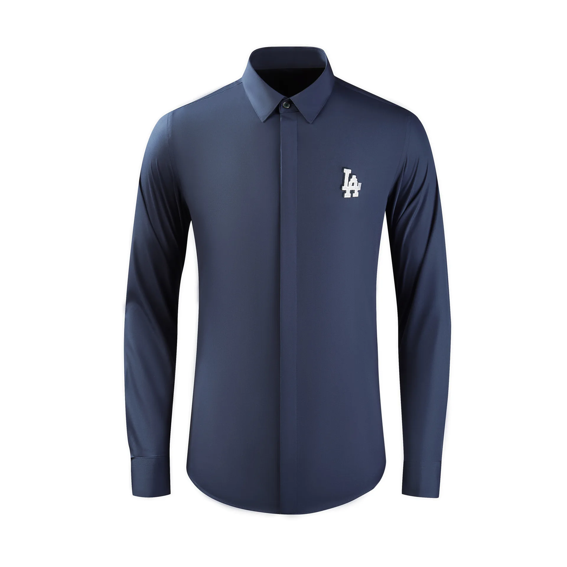 

High Quality Luxury Jewelry Dark Placket Men'S Fashionable Long Sleeved Shirt Slim Fitting Solid Polo Shirtgood