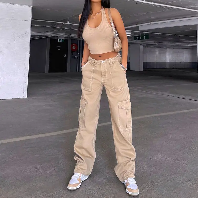 New American Retro High Waist Workwear Jeans Ladies Spring and Autumn Fashion Trend Versatile Drape Casual Straight Trousers