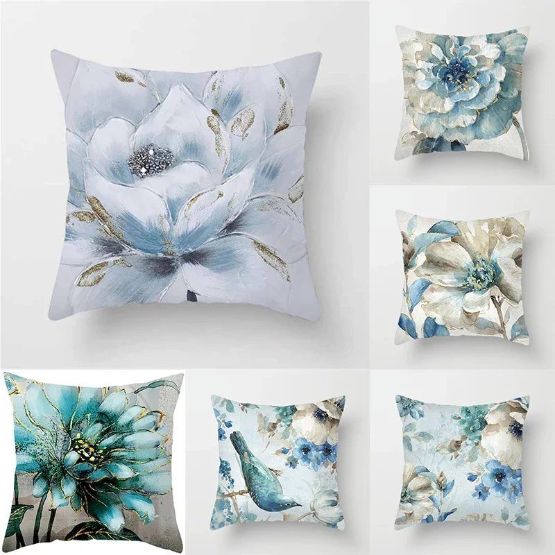 45x45cm Art Oil Painting Floral Pillow Cover Ginkgo Leaf Print Cushion  Sofa Office Seat   Home Decor 1