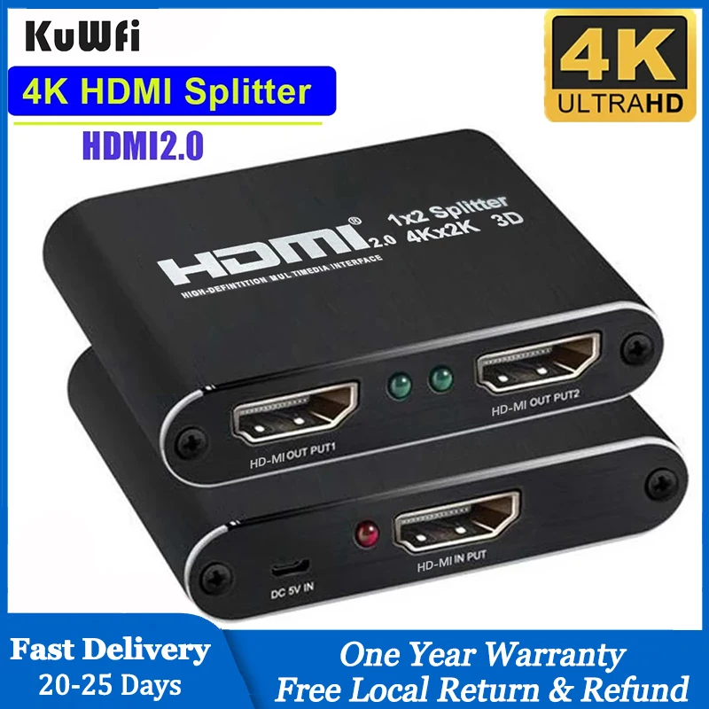 KuWFi 4K HDMI Splitter 1 In 2 Out Multi Screen Display Splitter 1080P 1 X 2  HDMI Switch Hub for TV Xbox PS4 DVD HDTV PC Laptop|HDMI Cables| - AliExpress
