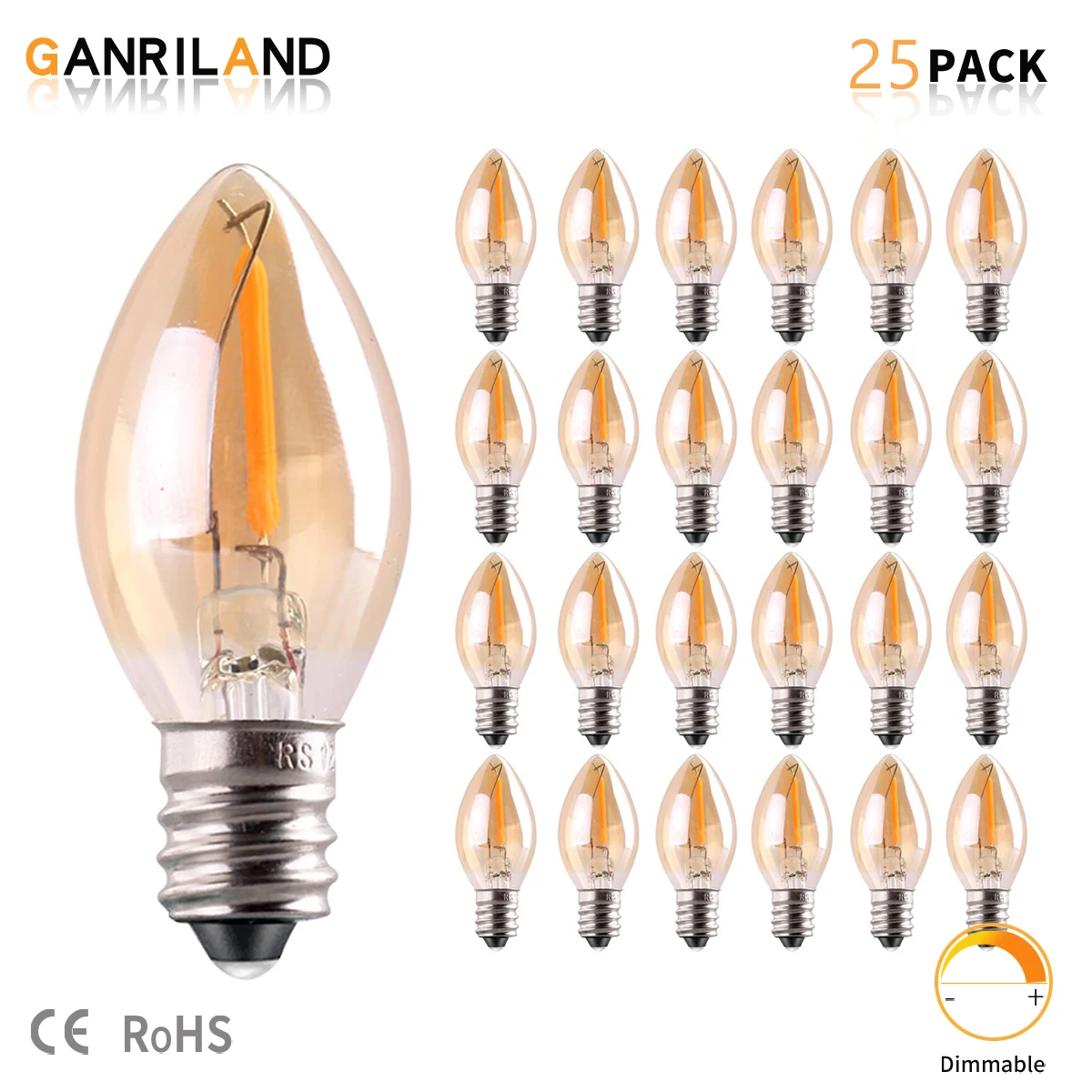 GANRILAND LED Night Light Bulbs C7 0.5W Vintage Soft Warm 2700K E12 E14 220V Dimmable Candelabra Mini Gold Tint Glass Lamp Bulb