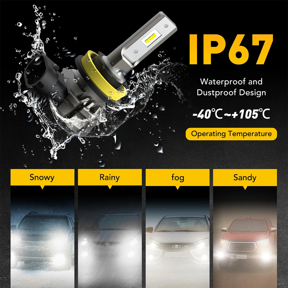 AUXITO LED 안개등 전구, 자동차 램프, 주간 주행등, 3000K 노란색, H10, 5202, 880, H27, H11, H8, H16JP, 2 개