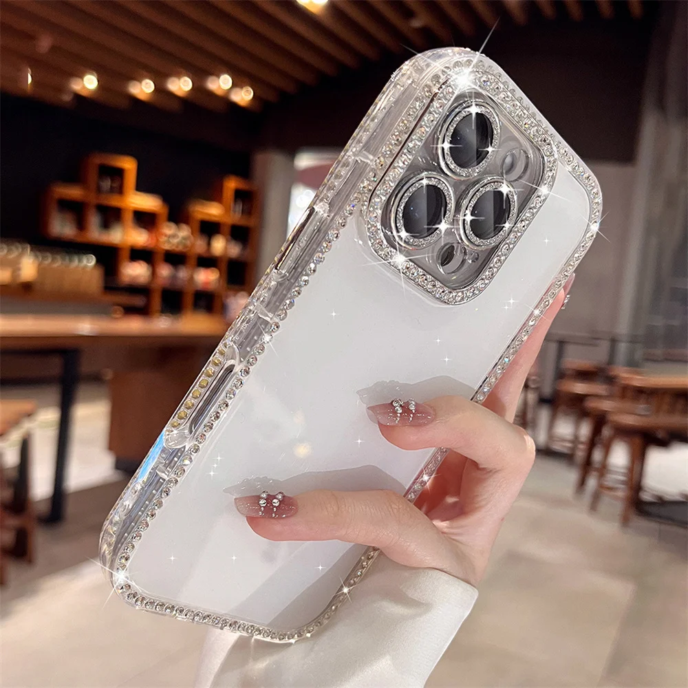 Glitter Rhinestone Candy Color Glossy Phone Case with Luxury Bling Lens Protection and Shockproof Cover