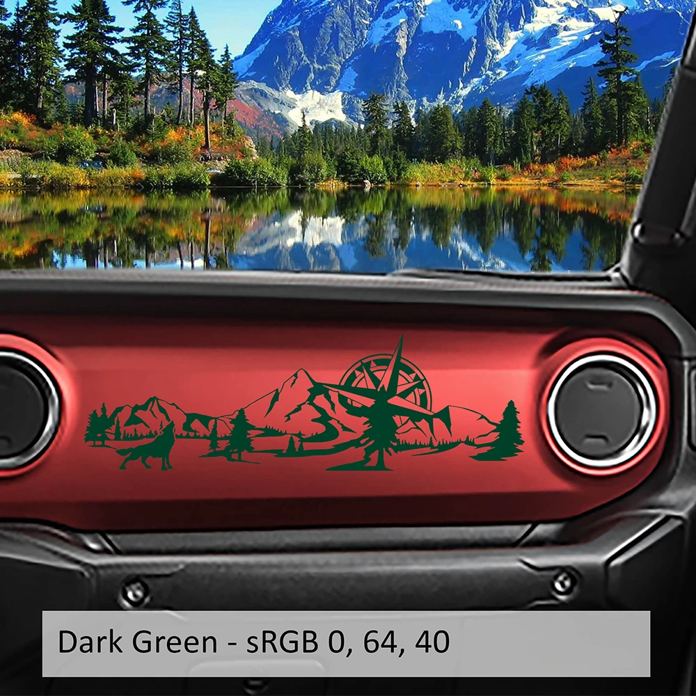 Wolf Mountain Compass Scene Dashboard Car Vinyl Decals and Stickers