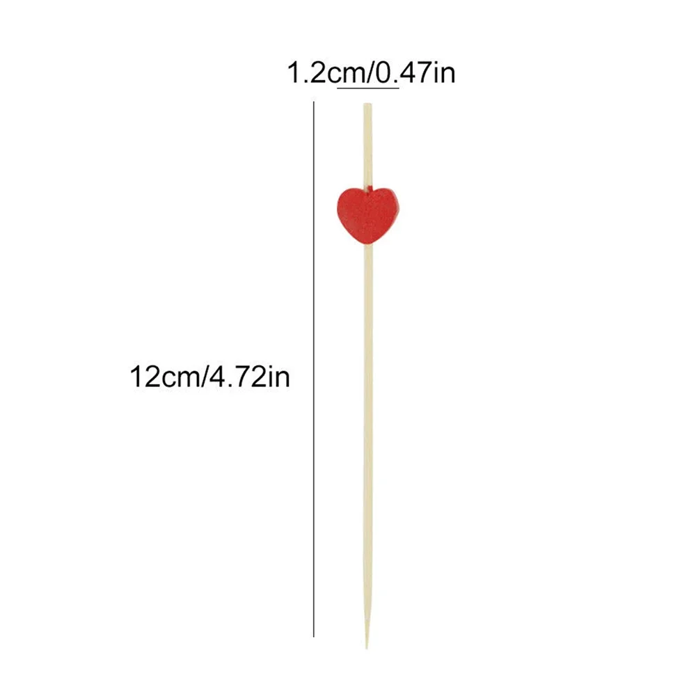 12cm Heart Flower Bamboo Pick et Cupcake Fruit Fork Party Dessert Salad Stick Cocktail Skewer for Wedding Decor 100pcs