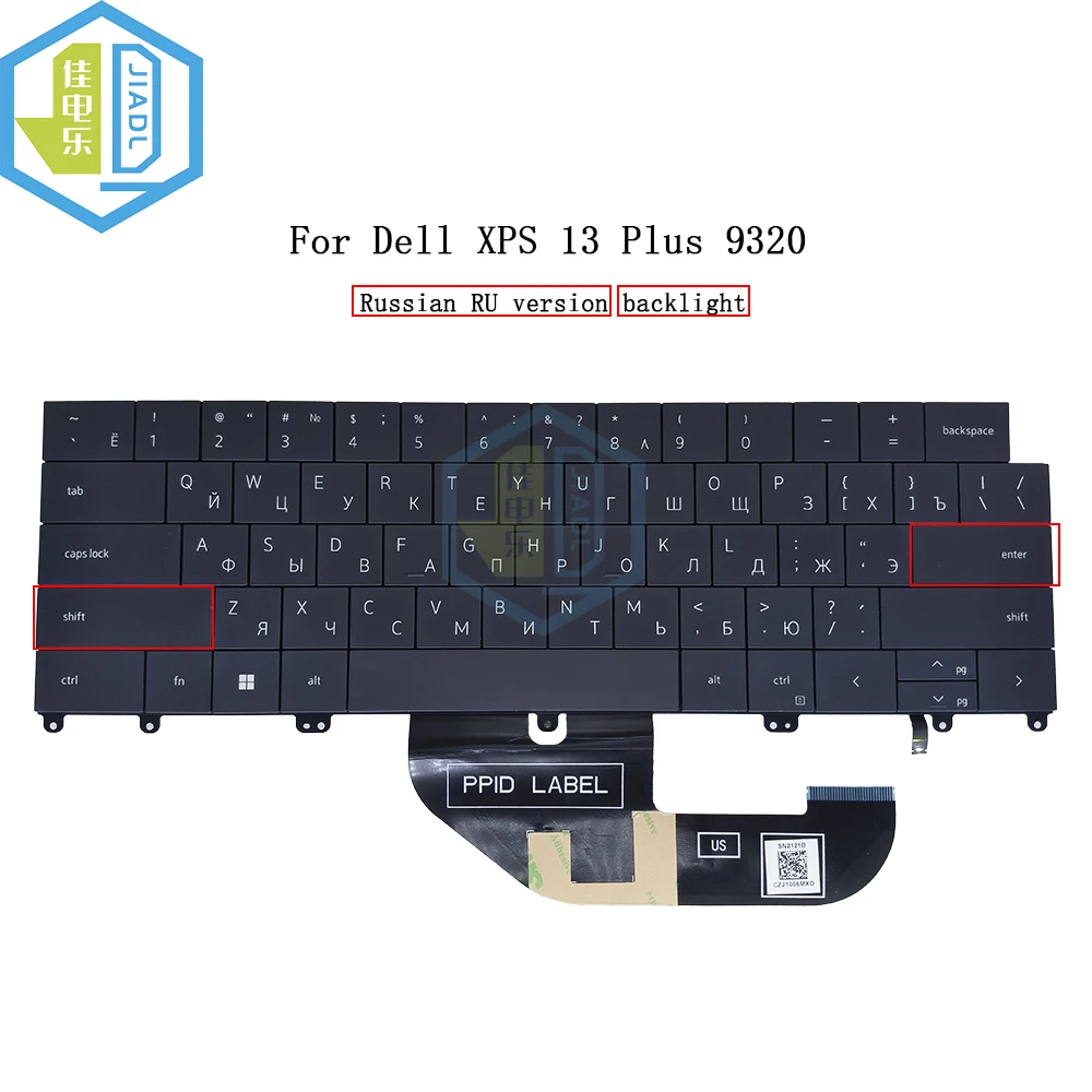 

US UK RU Backlit Keyboard Light For Dell XPS 13 9320 Plus 13-9320 English Russian Fit Arabic Backlight Keyboards 049NVP 0H6DNV