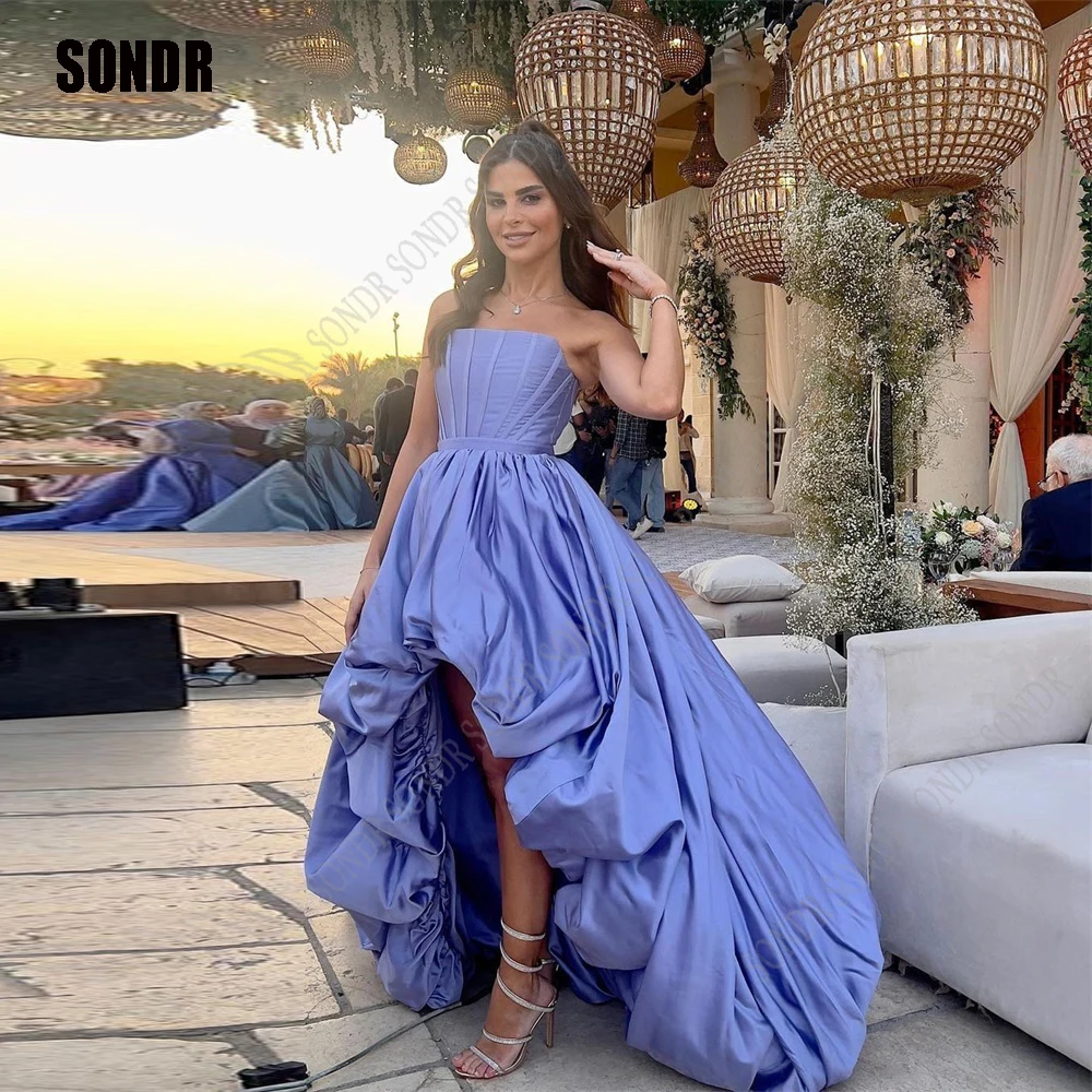 

SONDR Purple Long A Line Evening Dresses Draped Taffeta High Low Saudi Arabic Celebrate Event Dress Long Dubai Prom Party G