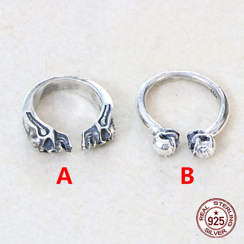 

S925 Sterling Silver Ring Punk Style Double Skull Gothic Personalized Fashion Trendy Retro Jewelry Gift for Lover