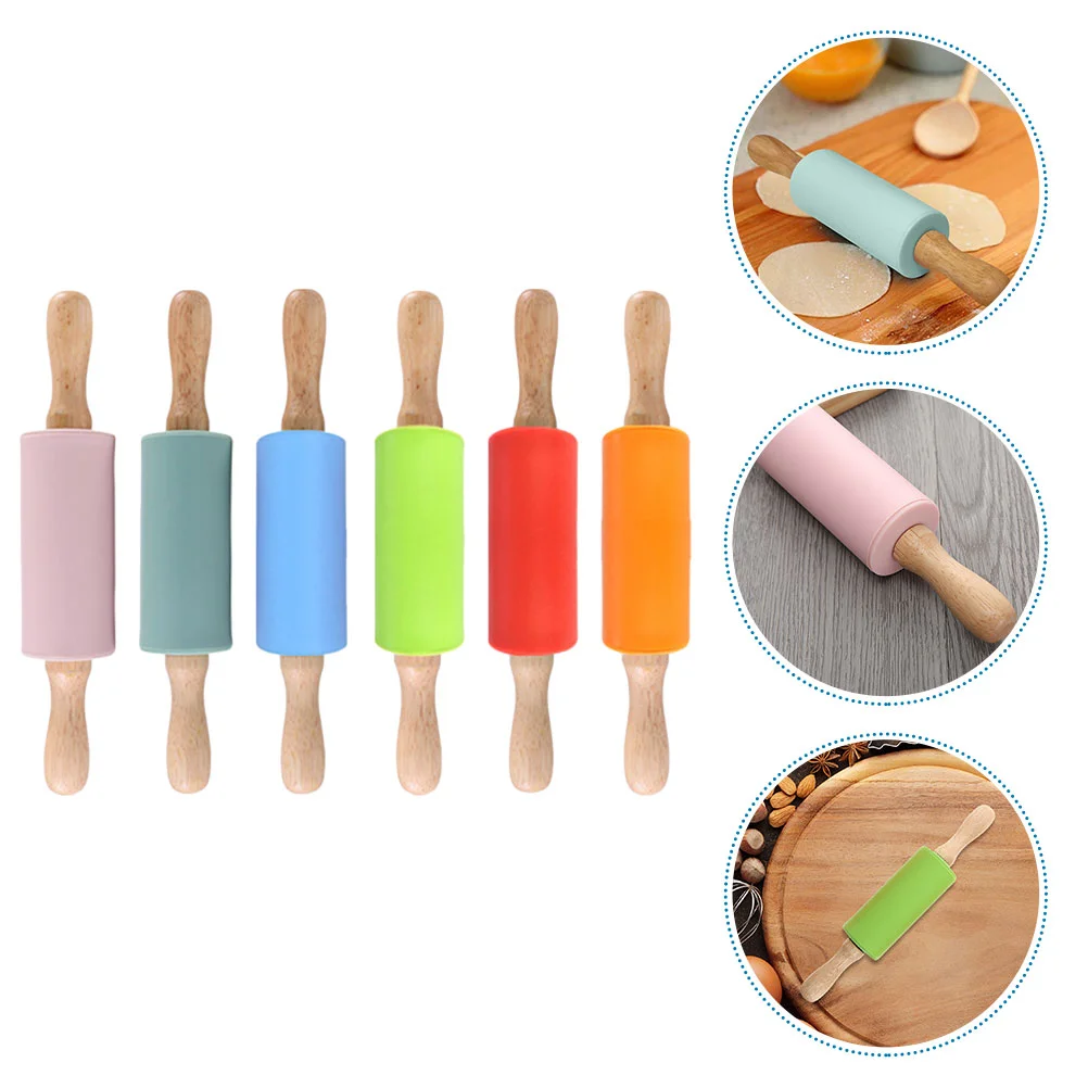 

6pcs Small Rolling Pin Non-Stick Silicone Rolling Pin with Wooden Handles for Baking