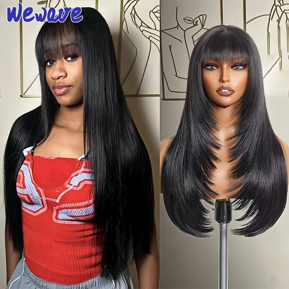 Human Hair Wigs 3X1 Middle Part Lace Wig Bone Straight Human Hair Wigs With Bangs Brazilian Full Machine Made Human Hair Wigs For Women