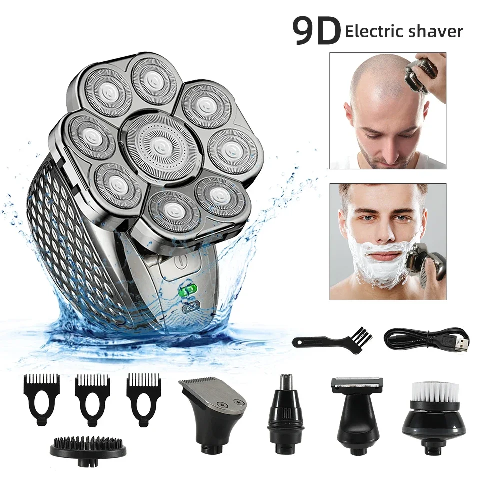 6 in 1 Electric Shaver Professional men Waterproof 9 Cutter Floating Head USB Rechargeable Multifunction Grooming Kit