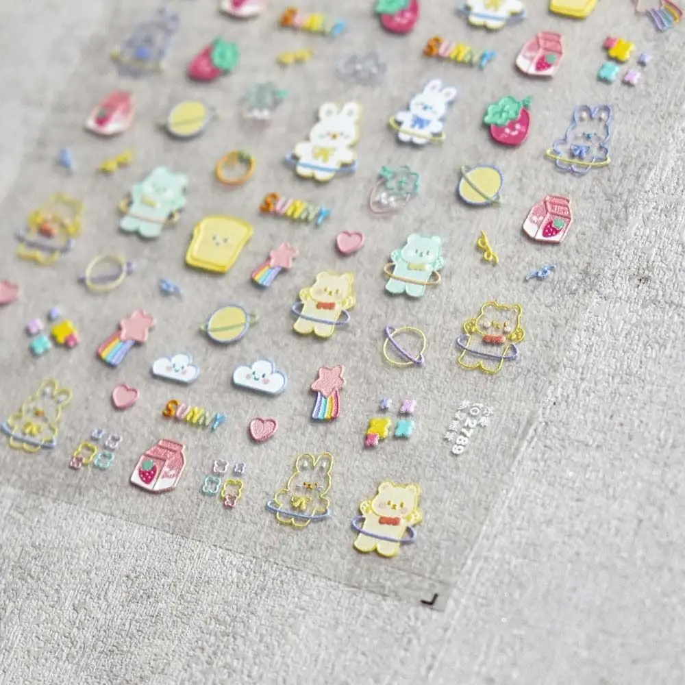 Cute Cartoon Nail Sticker Self Adhesive Nail Decals Decorations 3D Relief  Rabbits Flowers Slider DIY Manicure Accessories