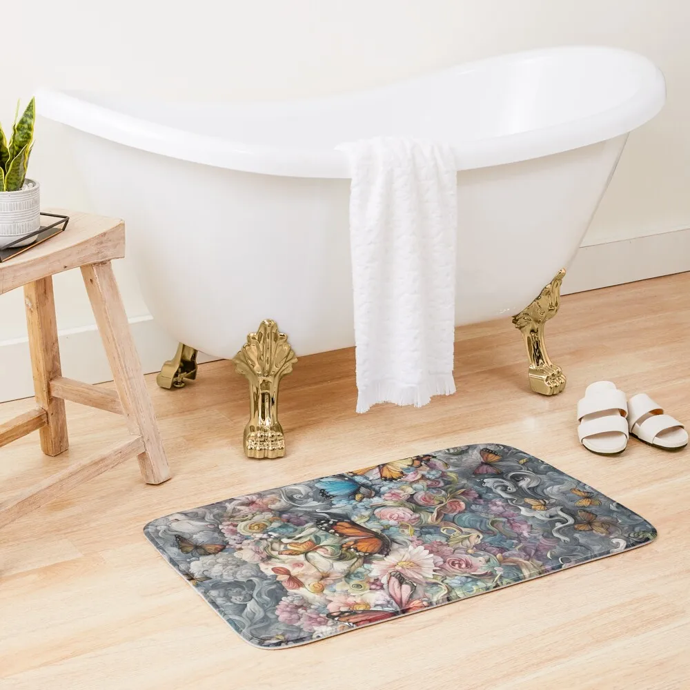 

Butterfly Swirls Bath Mat Anti-Slip Shower Room Carpet Kitchen Carpet Mat