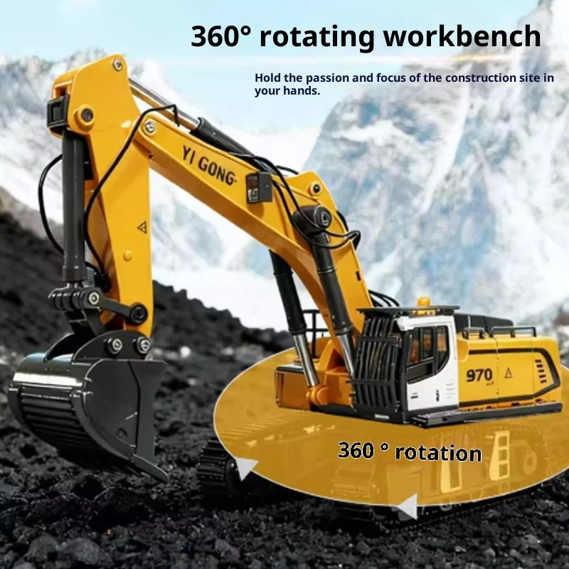 970 RC 굴삭기 1/50 엔지니어링 차량 원격 제어 전동 리프팅 굴착기 금속 버킷 트랙 조명 사운드 RTR 배터리