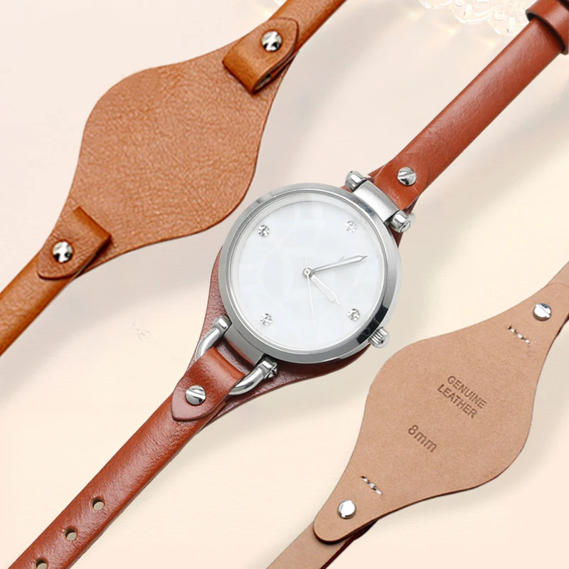 Premium Women's Leather Watchband - 8mm Elegant Strap Replacement