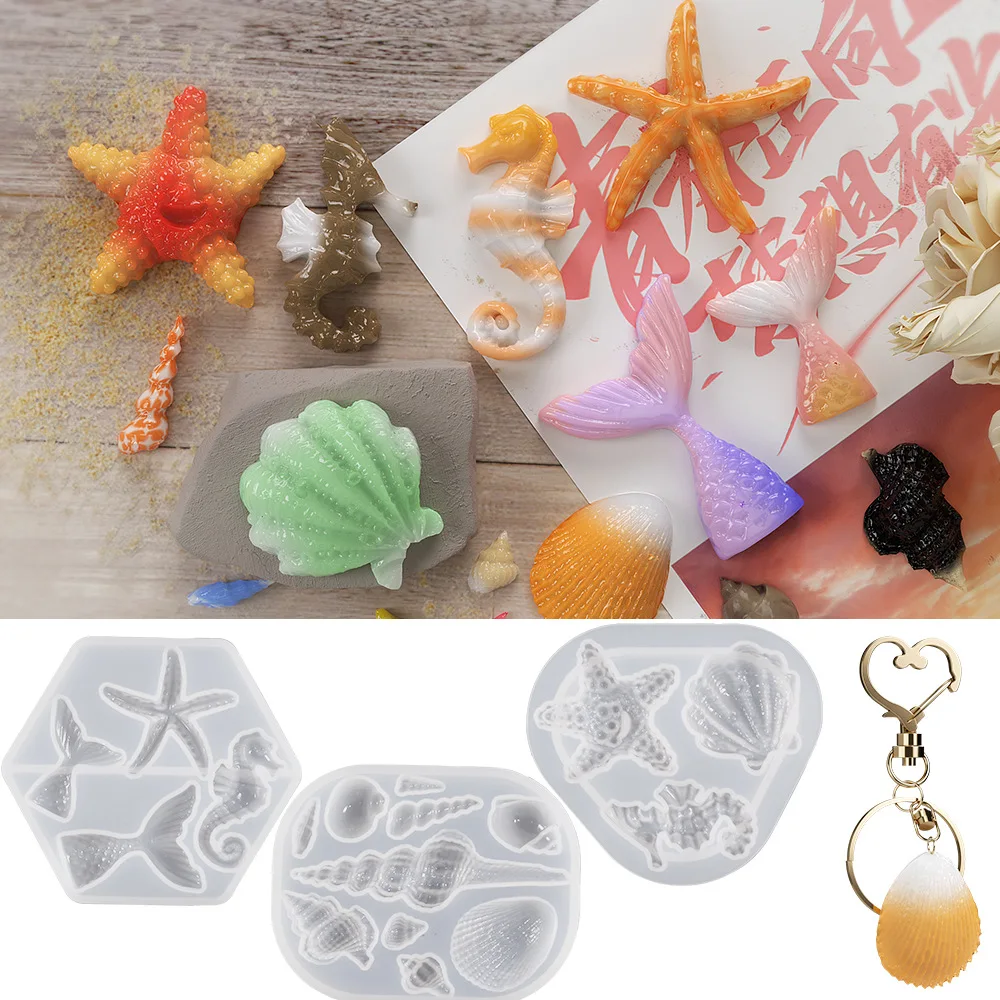 Crystal Drip Gel Resina Fai Da Te Ocean Series Shell Starfish Sea Snail Cavalluccio Marino Ciondolo Coda Di Pesce Stampo In Silicone