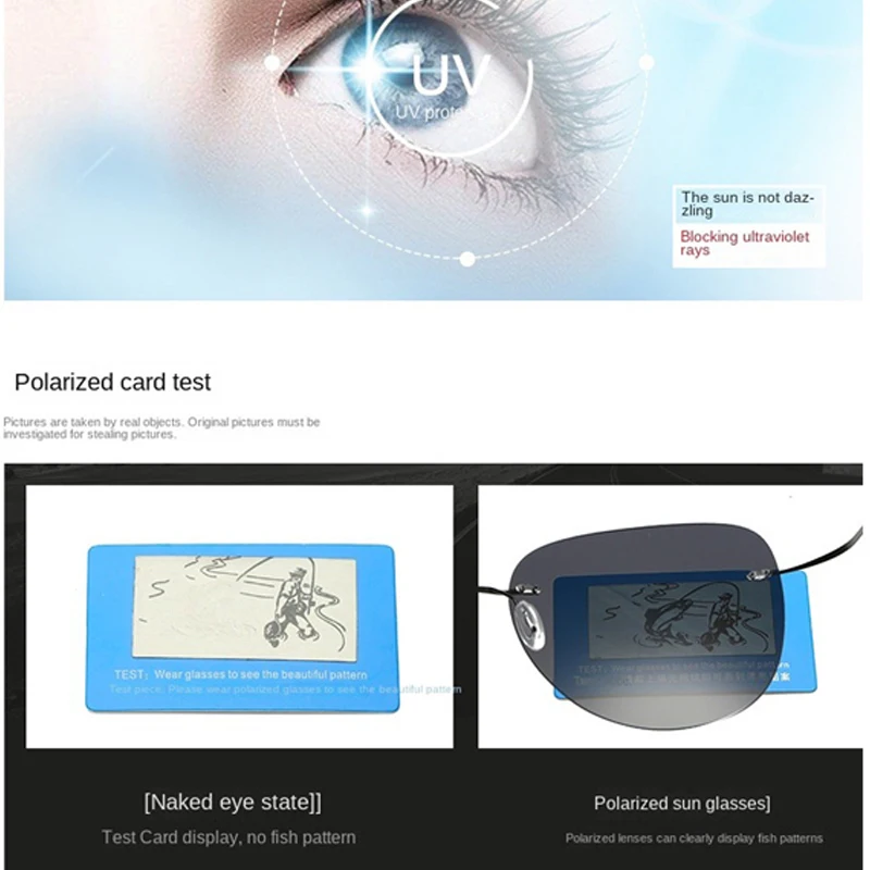 Pilot Polarisierte Sonnenbrille für Herren, Randlos, aus Titanlegierung, Ultraleicht, Sonnenbrille für Damen, zum Fahren, Sport, Radfahren, Angeln, Sommer – Detail 4