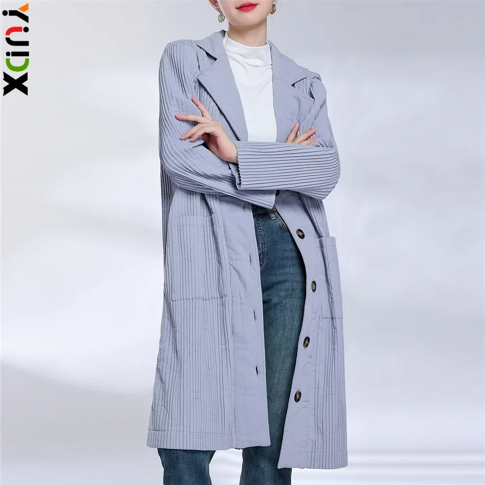 

YUDX 2023 Fall Winter Trench Miyake Pleated High-quality Temperament Commuter Simple Medium-length Women's Top Coat Jacket New