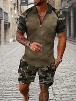 Summer Luxury Pattern 3D Print Men's Tracksuit Set Casual Zipper Polo Shirt And Shorts 2pcs Sets Fashion Streetwear Man Cloth 2