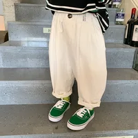 deer jonmi 2024 Spring Children Casual Haren Pants Solid Color Korean Style Baby Boys Cotton Loose Trousers 4