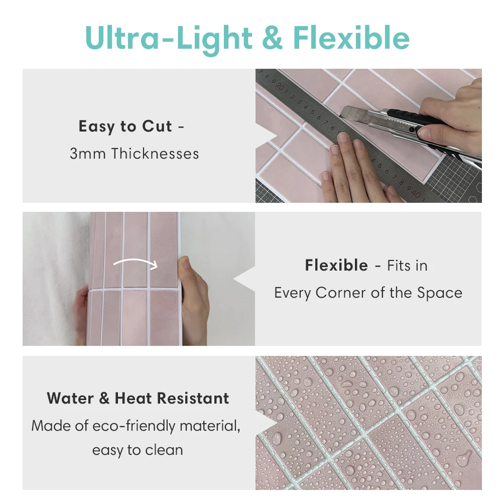 3D Tile Sticker 1/10pcs 3D Wall Stickers Self-adhesive Pink for Kitchen and Bathroom Water Mold Resistant 30x30cm 3d tile sticker