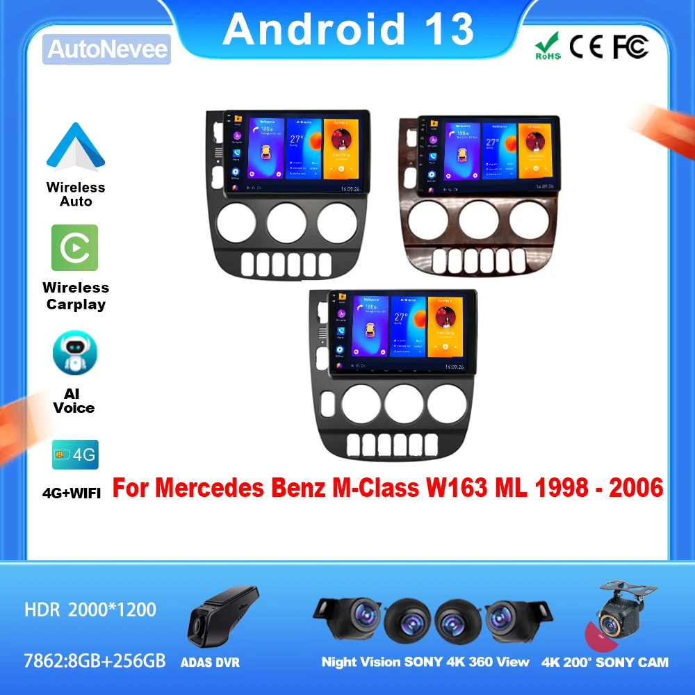 

Автомобильный радиоприемник Android для MERCEDES BENZ Φ W163 ML 1998-2006, мультимедийный центр, Carplay, беспроводной адаптер, искусственный DVD, Wi-Fi, ЦП, GPS