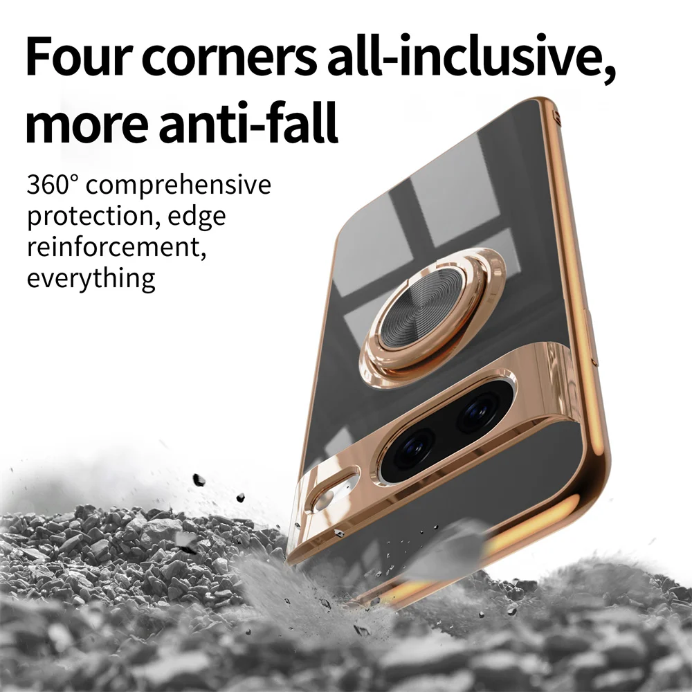 Flexible Shockproof Phone Case with Ring Holder and Stand Function - Enhanced Plating Design