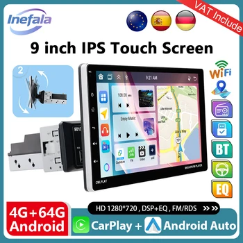 Podofo Radio de Coche Universal Android 15.0 de 9 Pulgadas con Carplay Inalámbrico, Pantalla Táctil WIFI, Unidad Principal Android para Coche, BT, DAB+, USB, Cámara de Visión Trasera, Sistemas Multimedia Inteligentes para Coche 1