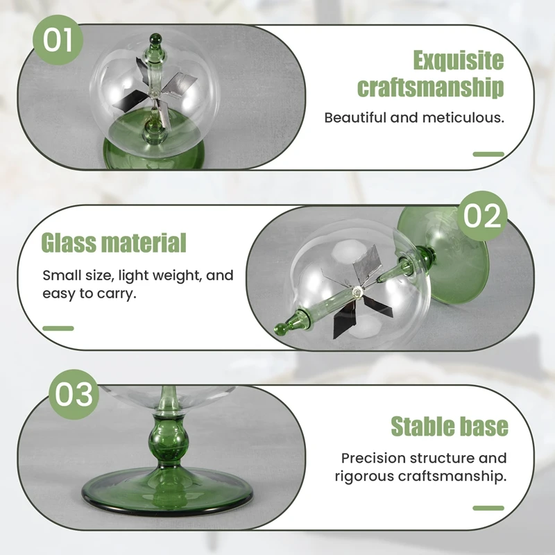Green Solar Power Radiometer Crookes Solar Energy Spinning Vanes Windmill Gift Home Desk Decoration