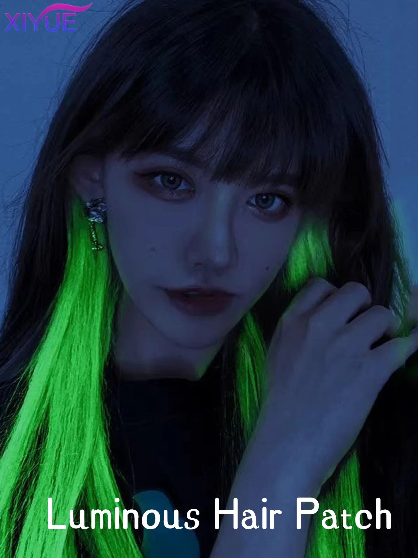 XIYUE Glow In The Dark Hair Extensions Clip Luminous Colored Hairpieces Party Rainbow Hair Clips Synthetic Neon Fake Hair