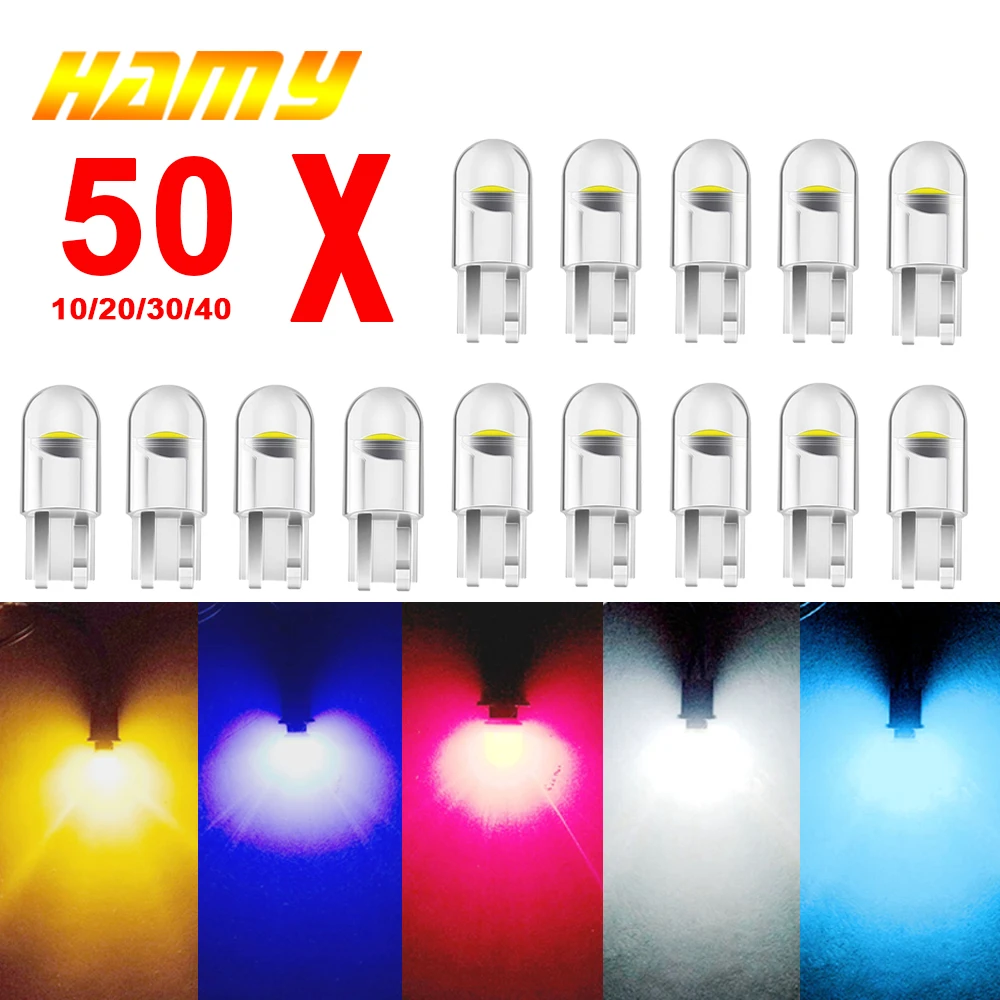 LED 전구 CANBUS 자동차 인테리어 돔 문짝 장갑 상자, 트렁크 린센스 플레이트 조명, COB 12V, 6500K, 화이트 옐로우 블루, T10 W5W, 10-50 개