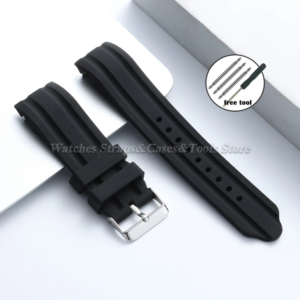 Deluxe Waterproof Silicone Sport Watch Band - Curved End, Soft Touch, Universal Fit