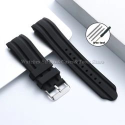 Deluxe Waterproof Silicone Sport Watch Band - Curved End, Soft Touch, Universal Fit - 22mm (Black - Silver)