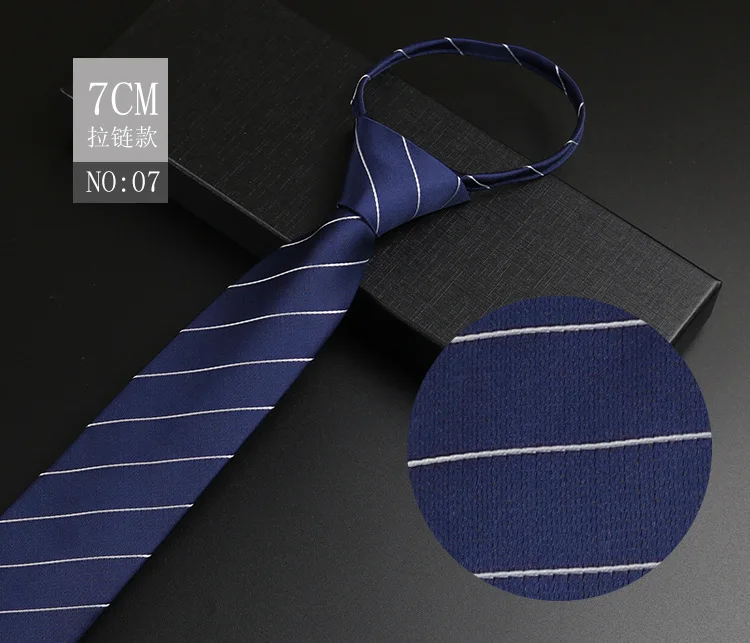 Luxuriöse 7 cm Herren-Krawatte, vorgebunden, leicht zu tragen, Krawatte für Männer, Reißverschluss, faul, vorgebunden, Business, Hochzeit, Streifen, kariert, Damen-Krawatte – Detail 12
